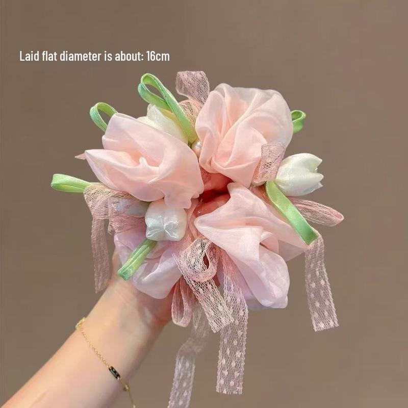 Tulip Pearl Lace Hair Clip: High-End Women s Shark Clip for Spring/Summer 2026