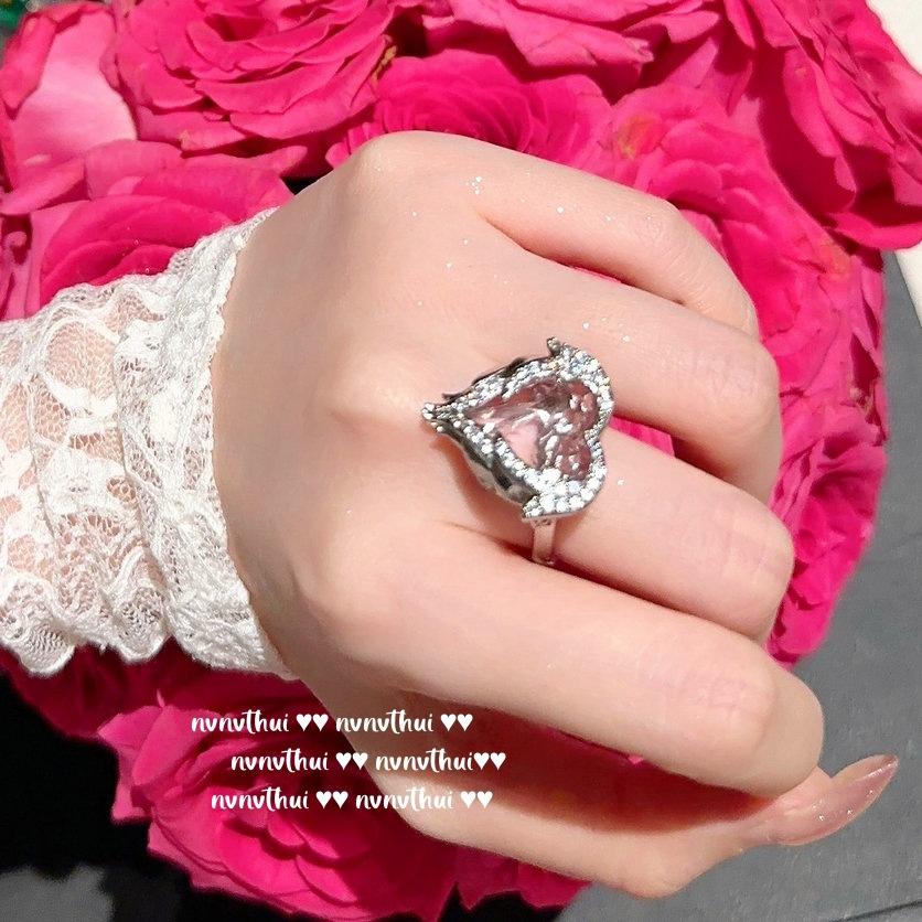 Papalacha Flame Love Gemstone Necklace, Margaret, 18K Gold Plated, Rose Pink Heart Zircon Ring