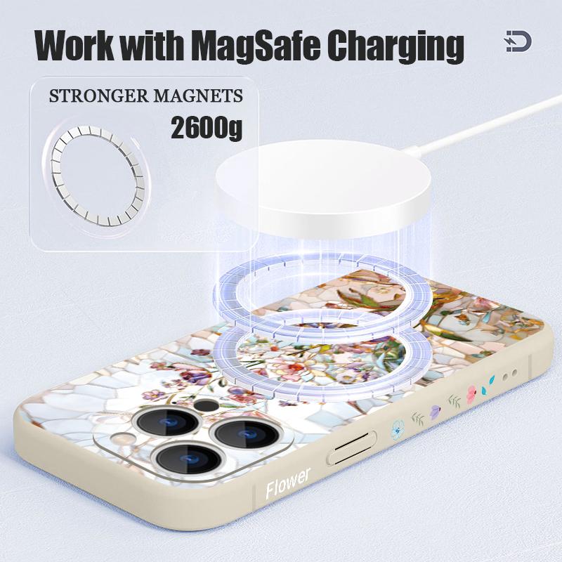 Magnetische Kreative Blumenmuster Handyhülle Für iPhone 17e 17 16 15 14 13 Pro Max 16e Für Magsafe Kabelloses Laden TPU Weiche Hülle