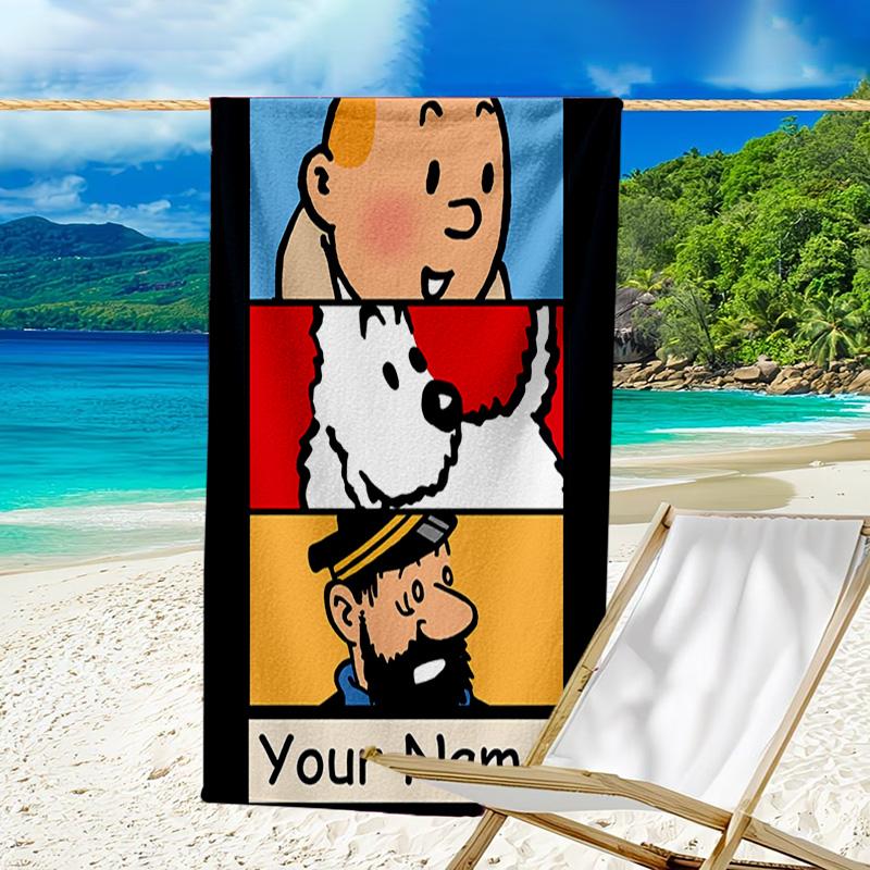 Personalisierbares Strandtuch Tintins Abenteuerstadt Strandtuch, Weiche Mikrofaser, Geschenk für Sie/Ihn, Geburtstag, für Pool, Strand, Reisen, Fan-Geschenke