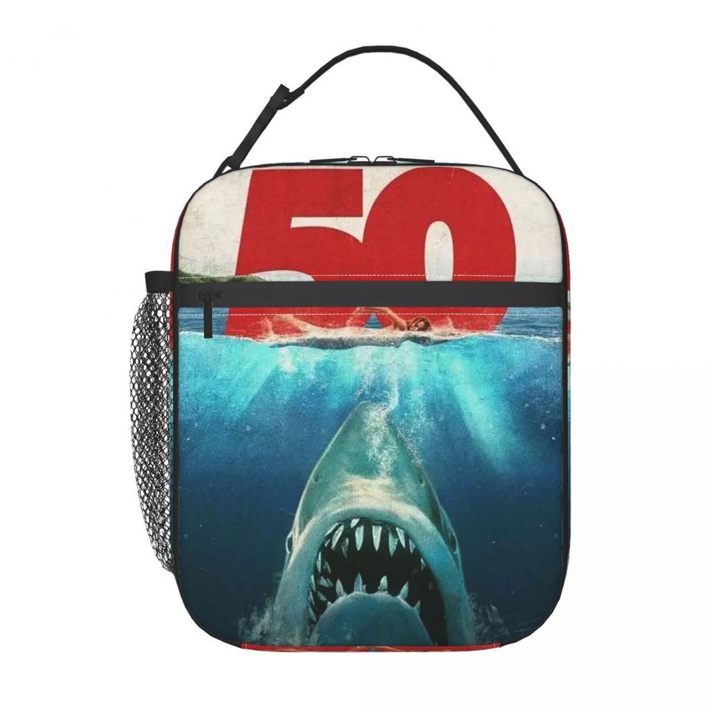 Jaws 50th Anniversary Logo Insulated Lunch Bag for Women Office Cooler Thermal Food Box Tote Portable Lunch Boxes Container