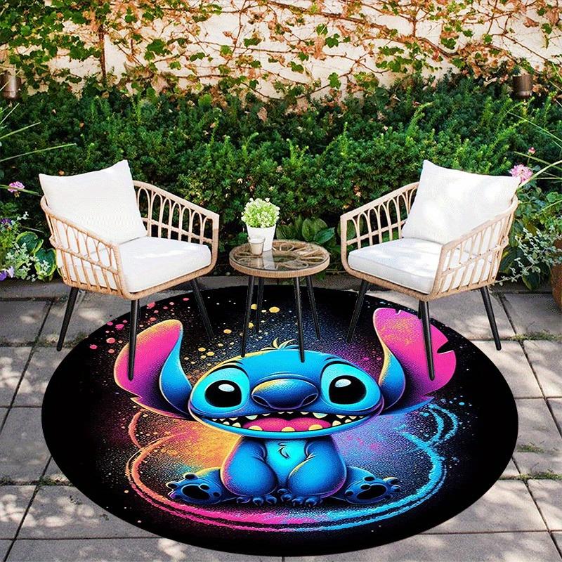 1pc Stitch Round Area Rug,Non Slip,Machine Washable Polyester Carpet for Living Room,Bedroom Decor