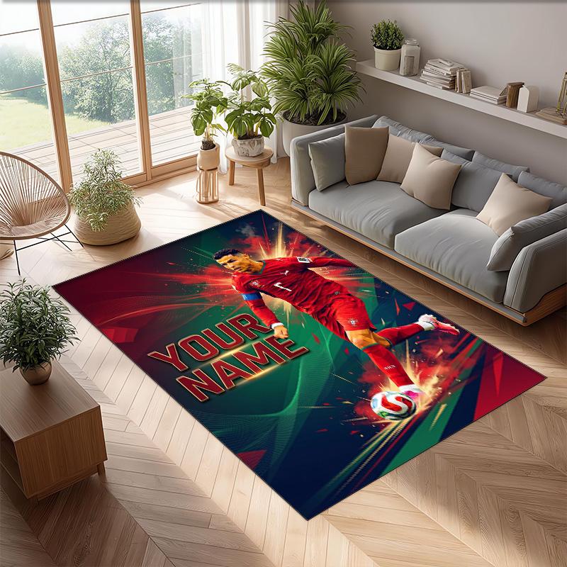 Cristiano Ronaldo Printed Crystal Velvet Rug Non‑Slip Crystal Velvet Carpet For Sofa Bedroom Indoor Home Decoration