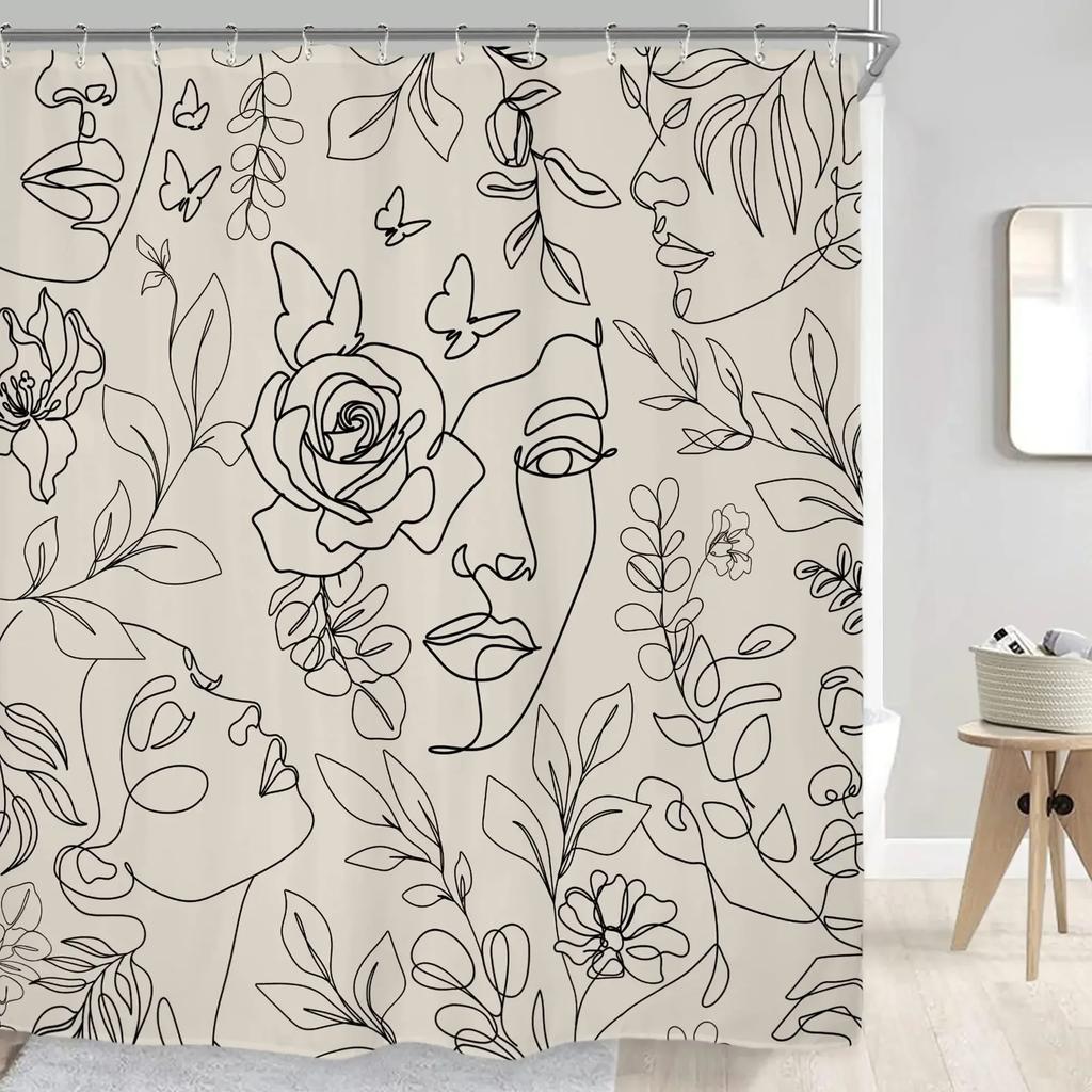 Fabric Shower Curtain,Art Decor Human Face White Waterproof Long Shower Curtain for Bathtub Bathroom Luxury Spa Decor with Hook