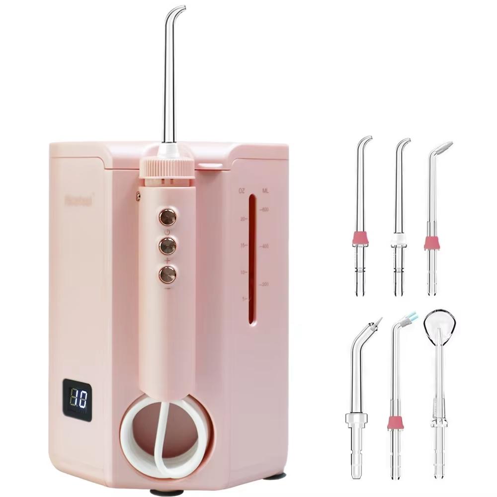 

Oral Irrigator 6 Nozzles 600ML Large Capacity Electric Portable Dental Water Flosser Teeth Cleaner&Tools Water Tank and 6 Jets розовый