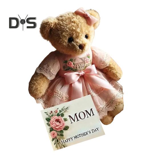 

Подарочная коробка с плюшевым мишкой на День матери, плюшевая игрушка для эмоциональной поддержки, кукла, элегантное кружевное платье ручной работы, медведь с открыткой, памятный подарок для мамы, бабушки розовый