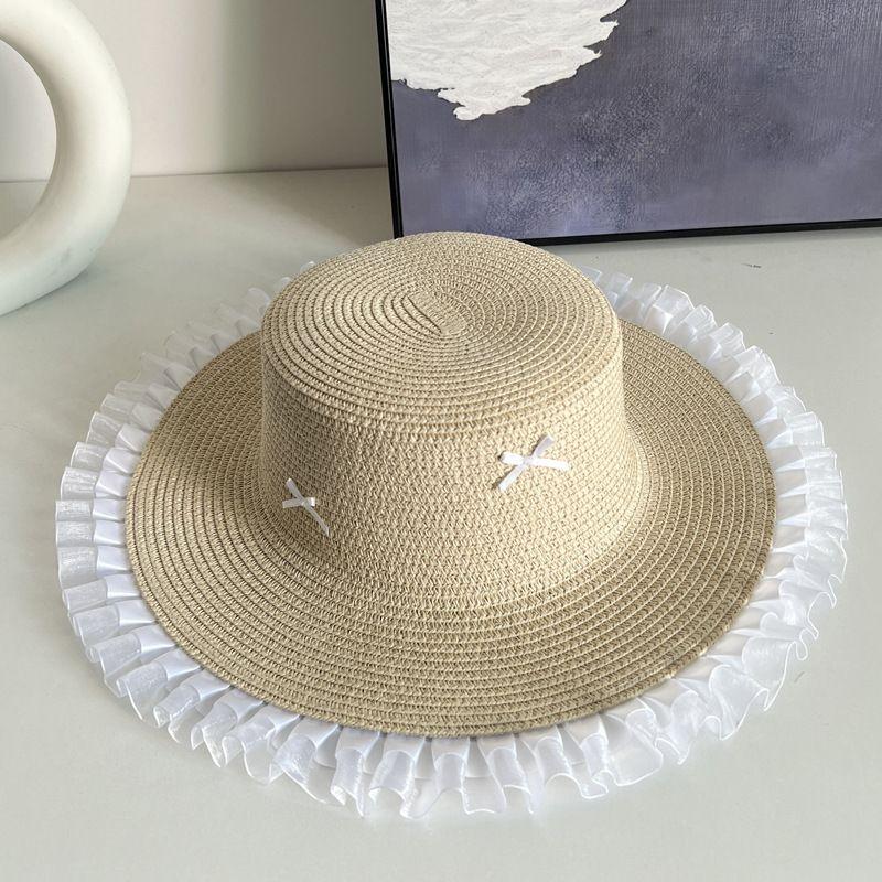 100.00kg Plus Size Women's Big Brim Grass Bows Hand-Woven Seaside Beach Hat Sun-Proof Face Cover Sun-Shade Straw Hat