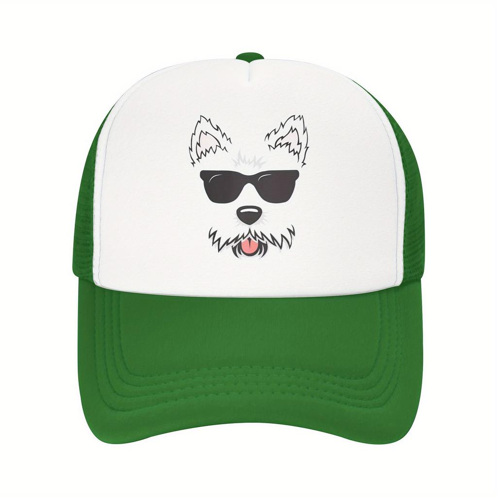 Westie Dog Face With Sunglasses Trucker Hat Breathable Mesh Polyester Adjustable Cap for Men Women