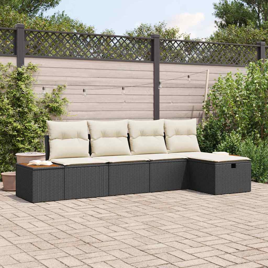 Garden Sofa Set with Cushions 5 pcs Black Poly Rattan