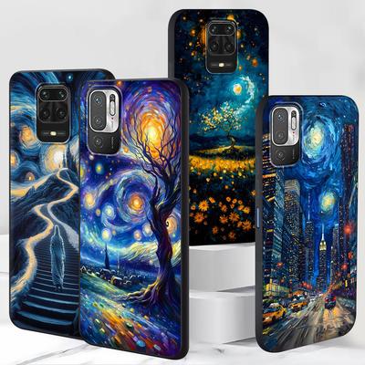 Van Gogh Starry Night Oil Painting Case for Xiaomi Redmi 10A 10C 9C 12C 9A 9i 10 12 9 Prime 9T K40 Pro Black Soft Phone Cover