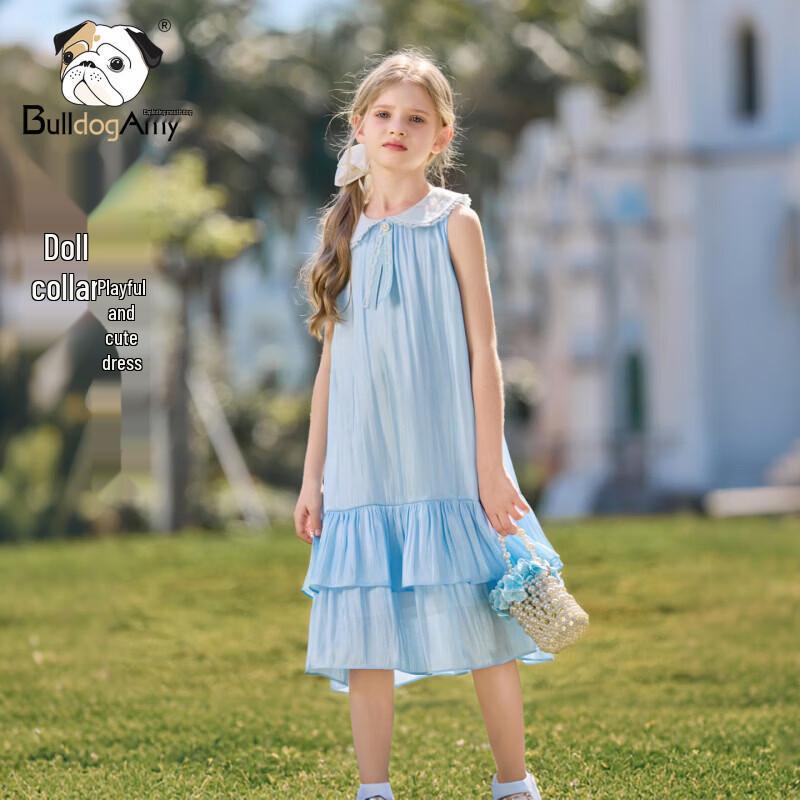Chanzuigou Girls  Sky Blue Satin Doll Collar Dress 150 cm