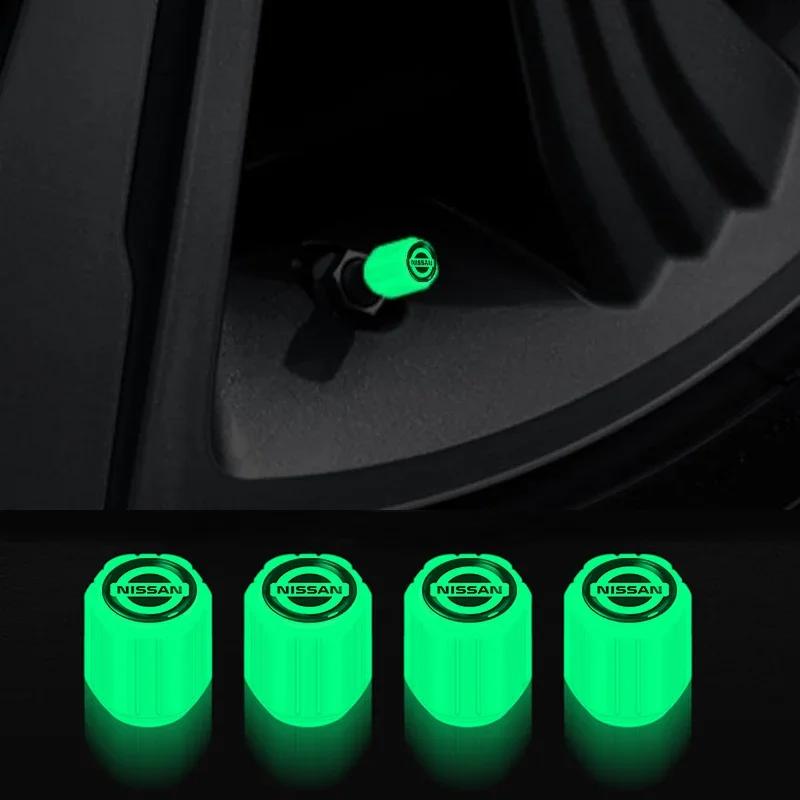 4PC Car Wheel Nozzle Dustproof Tyre Valve Stem Night Glowing Decor For Nissan Qashqai J11 J10 X-Trail Micra Juke Tiida Leaf 2008