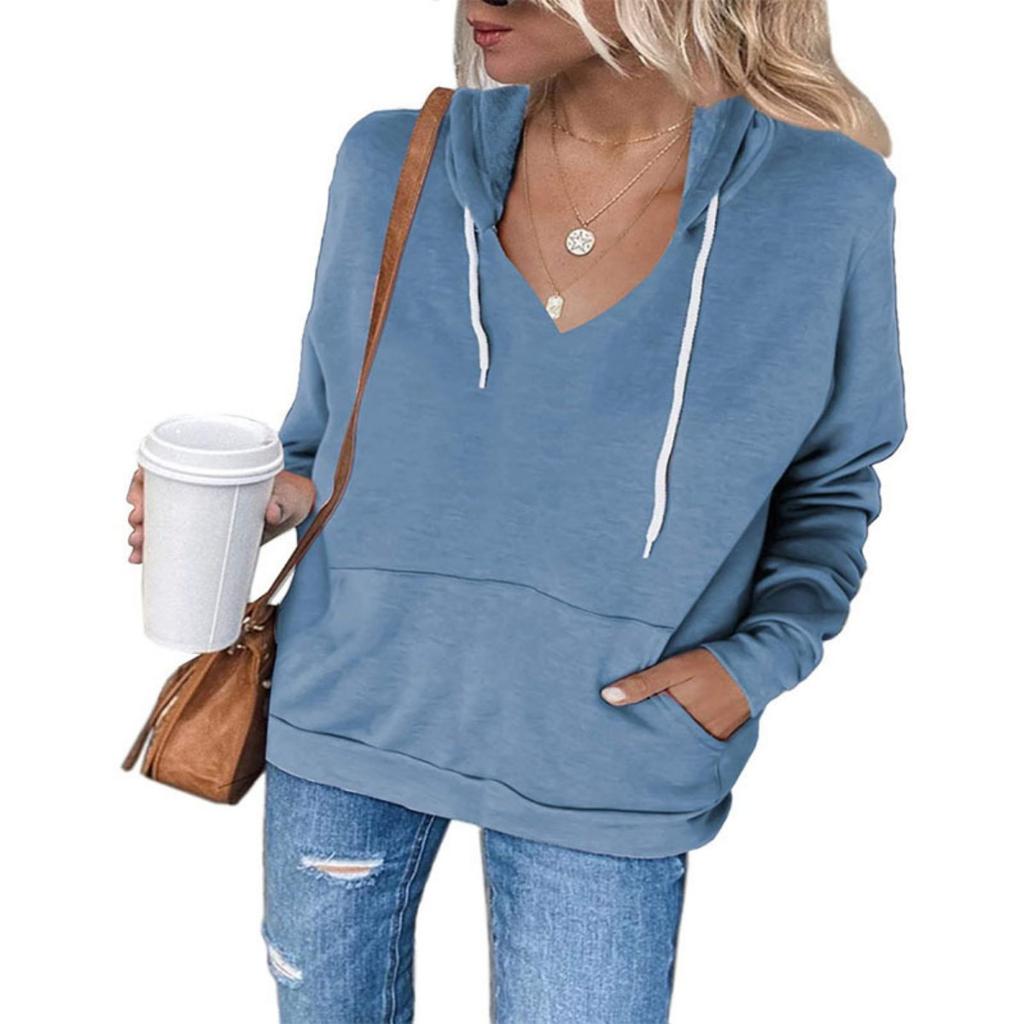 Women's Solid Color Long Sleeve Hooded Drawstring Sweatshirt Coat Autumn Winter Casual Outerwear for Dropshipping