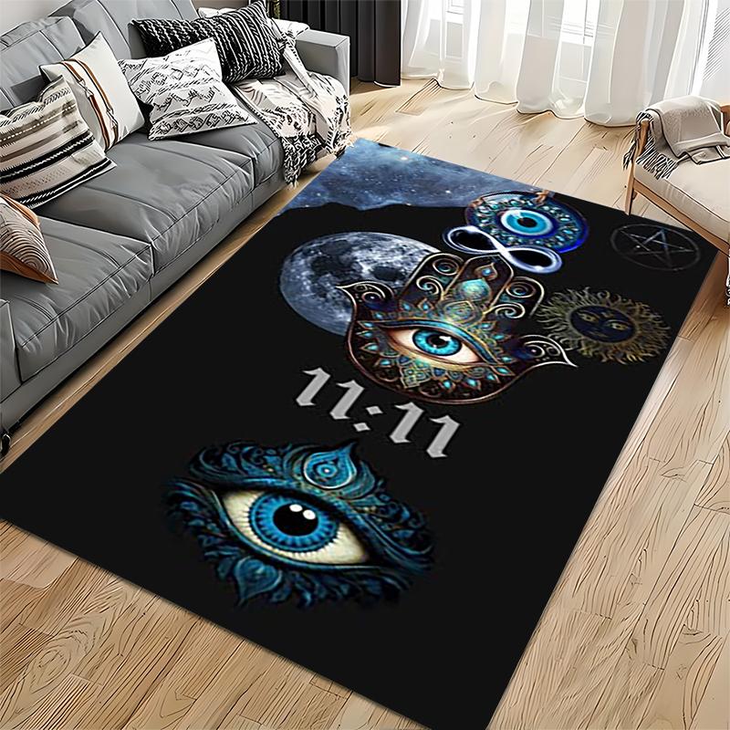 Spiritual Area Rug, Hamsa Hand Evil Eye 11 11 Moon Galaxy Poster, Living Room Decor, Non-Slip Mat