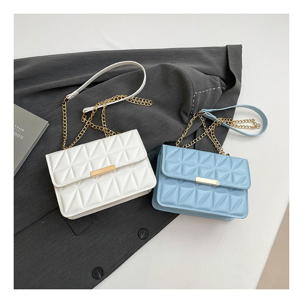 Simple Texture Indentation Diamond Lattice Embroidery Line Women's Single Shoulder Crossbody Handbag Small Square Bag