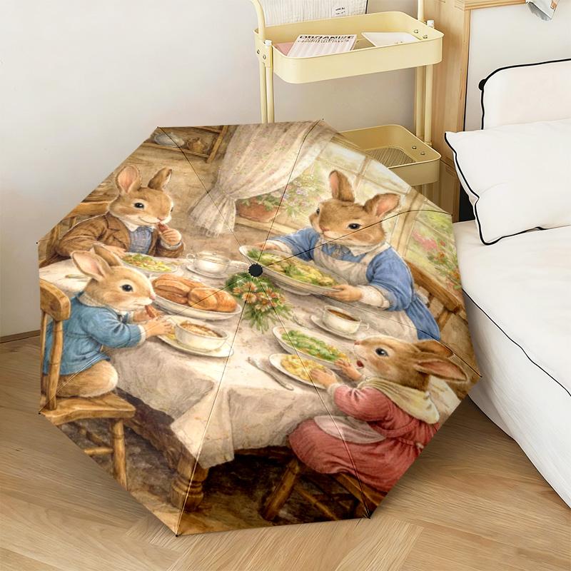 1PC Rabbit Carrots Garden Scene Automatic Umbrella - Suitable Travel Outdoor Portable Umbrella Birthday Gift Daily Essentials