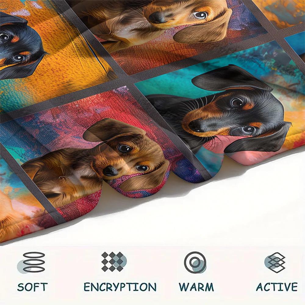 1 Stück Dackel-Puzzle-Print Flanelldecke, Hohe Qualität, Bequem für alle Jahreszeiten, Heimdekoration, Wärme und Komfort, Perfekt für Weihnachtsgeschenke