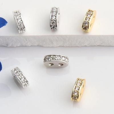 18K Gold Plated Double Hole Spacer Beads with Micro Zircon for DIY Jewelry