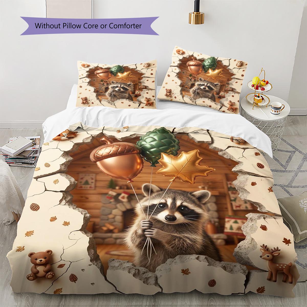 

Raccoon Pattern Bedding Quilt Set Quilt Cover Pillowcase Home Decoration Birthday Gift (1 * duvet cover + 2 * pillowcase, without core) 135x200cm