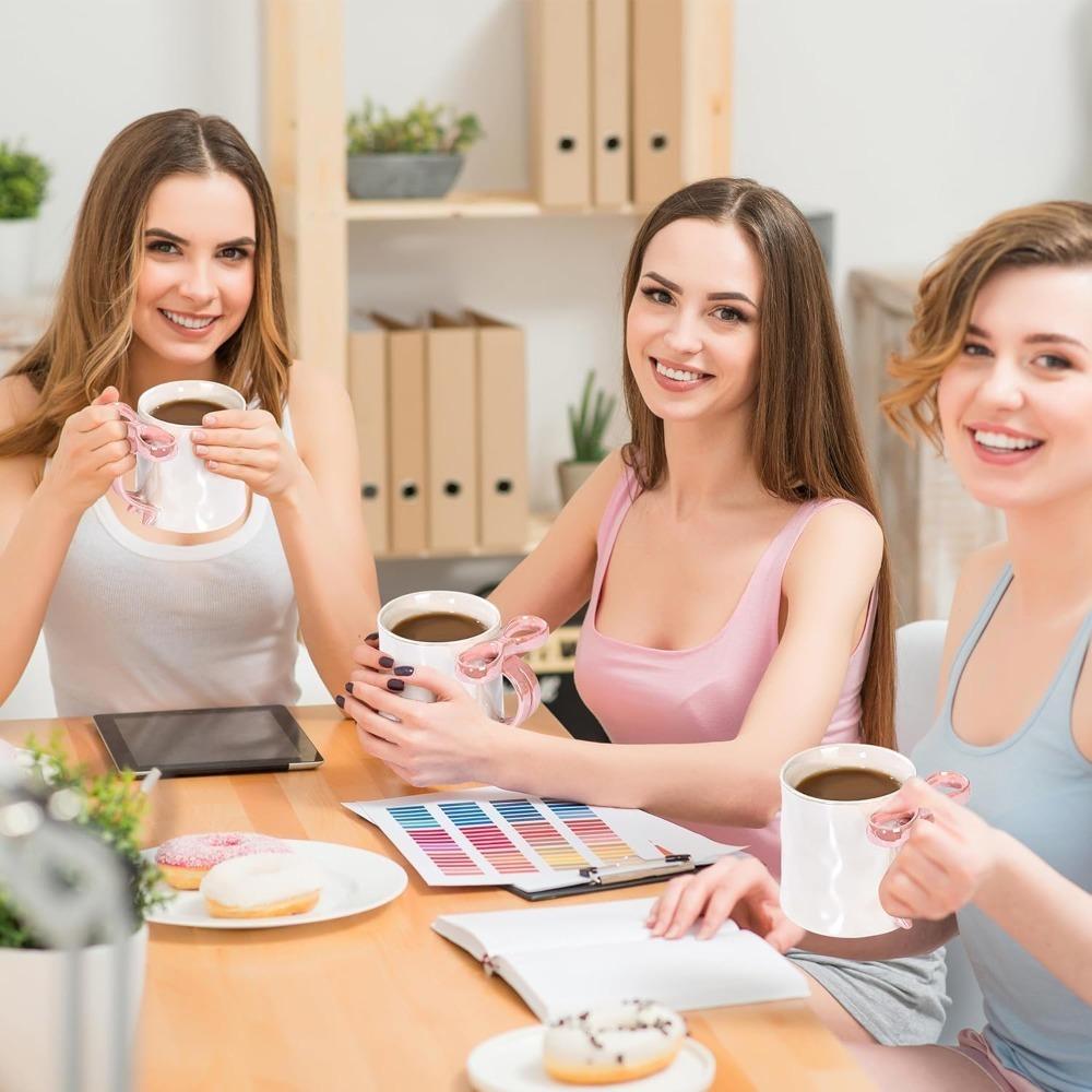 350ml/11oz Bow Mug, Ribbon Glass Ceramic Mug with Ribbon Handle Suitable for Colleagues Valentine's Day Christmas Birthday Gifts