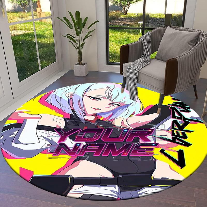 Cybernetic Future Heroine Custom Name Round Area Rug Carpet Rug For Living Room Bedroom Sofa Playroom Decor Nonslip Floor Mat