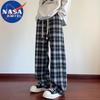 NASA MARVEL Men's Plaid Straight-Leg Drawstring Casual Pants