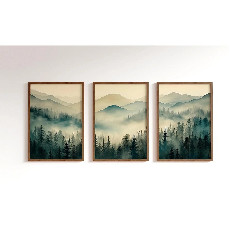 Sage Green Mountain 3 Piece Wall Art Decor Watercolor Mountain Landscape Abstract Nature Print Modern Minimal Decor Gift Poster