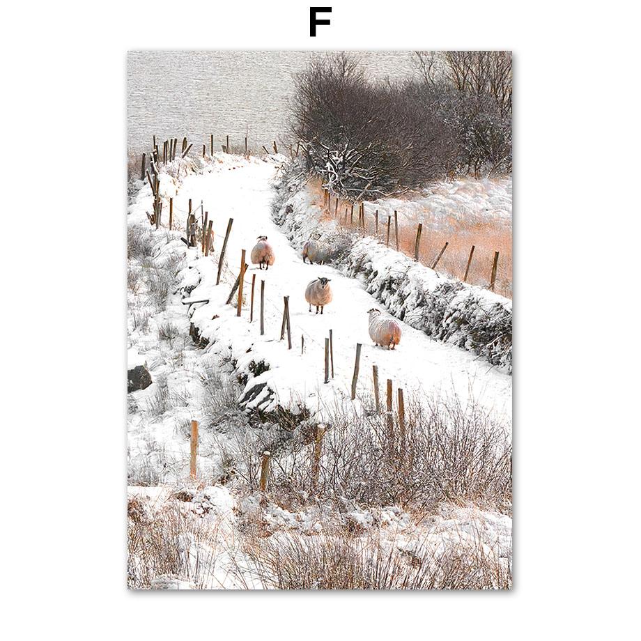 

Снежный горный олень, белка, овца, сосновый лист, дорога, настенная живопись на холсте, постеры и принты, настенные панно для декора гостиной 30X40cm No Framed