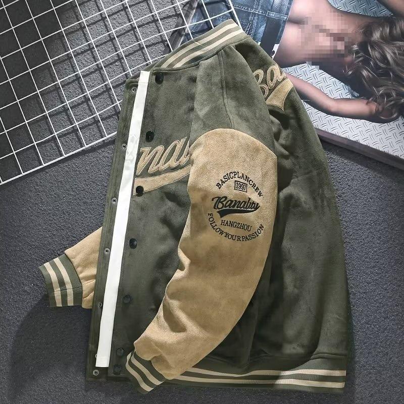 Men's Retro Suede Embroidered Baseball Jacket - Autumn/Winter Trend
