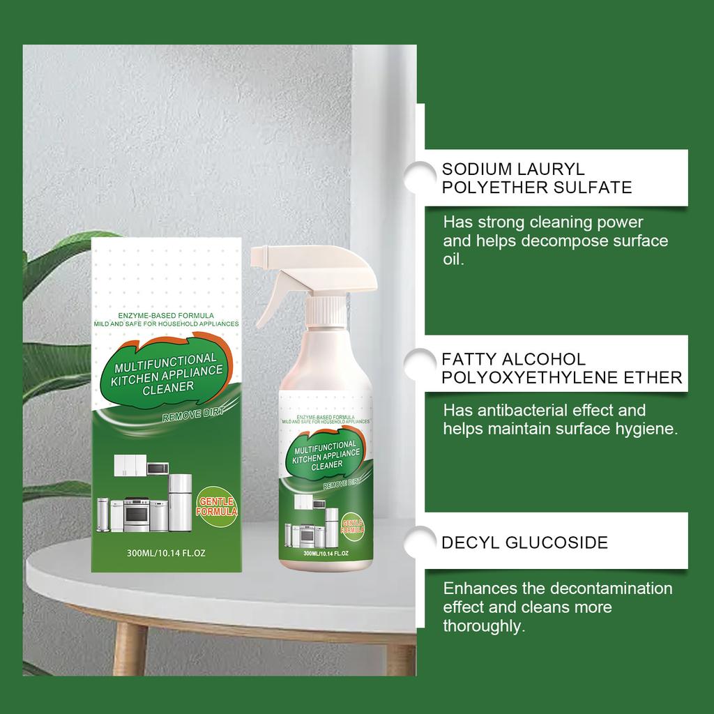 Multifunctional Kitchen Appliance Cleaner Enzyme Based Formula for Household Appliances Stovetop and Grease Removal Spray 300ml