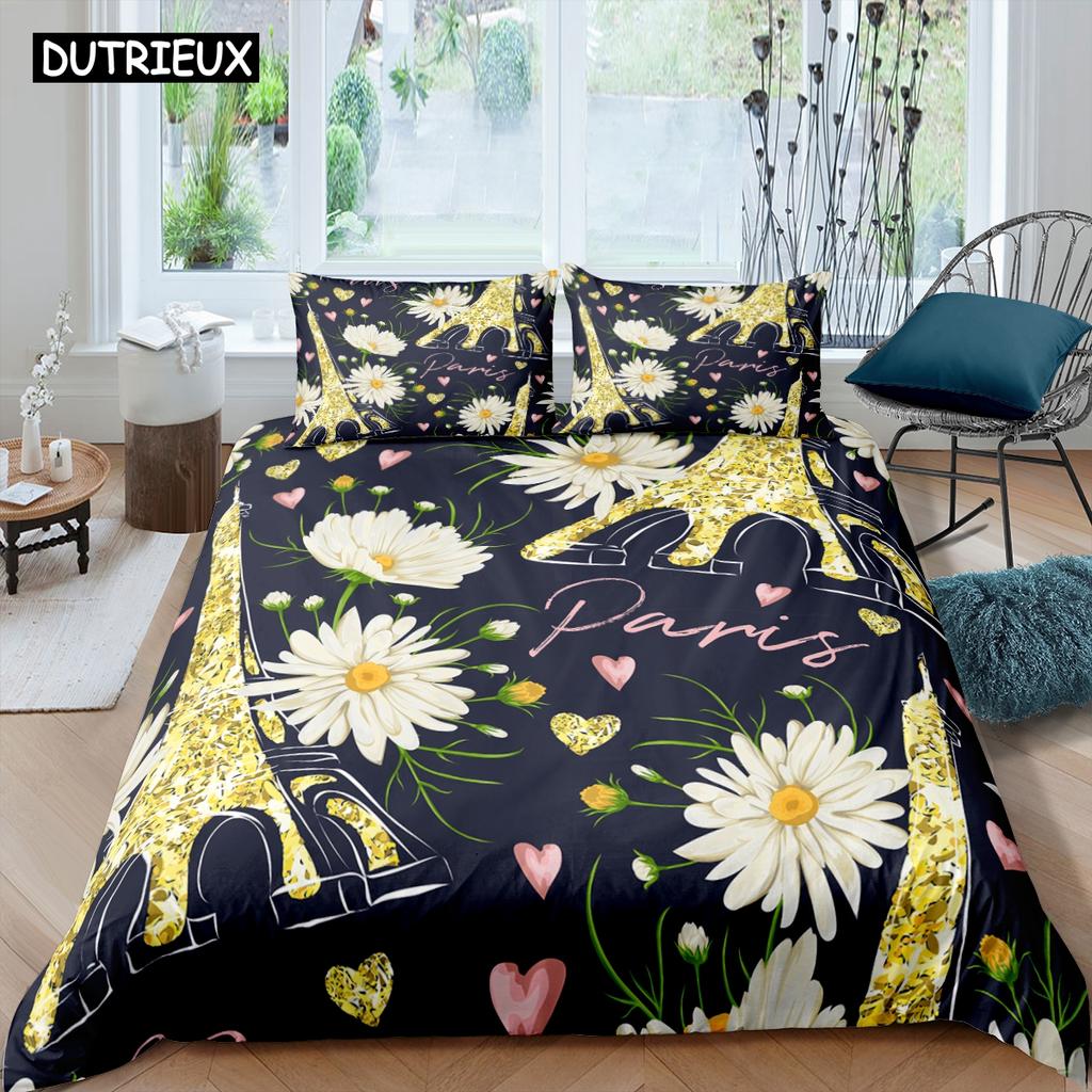 Różowa wieża eiffla zestaw pościeli Paris Fashoin 3D drukuj pocieszyciel luksusowa królowa król pojedynczy rozmiar zestaw poszewek tekstylia domowe wystrój