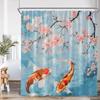 Koi Japanese Shower Curtain Carp In Pond Pink Cherry Blossom Lotus Bathroom Decor Nature Polyester Bathtub Curtain With Hooks