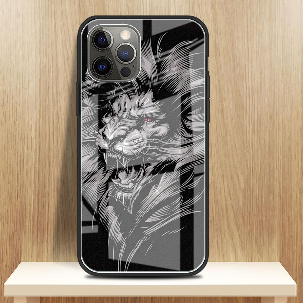 Lion Wolf Glass Case For Apple iPhone 14 13 Pro 11 12 7 8 Plus SE 2022 XR X XS Max 6 6S Tempered Phone Cover