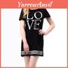 Elegant Sports Women Letter Love Printed Long T-shirt One-piece Casual Dress Zipper