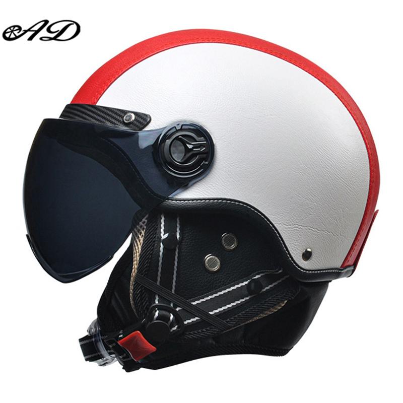 AD Retro Motorcycle Helmets with Harley Visor Leather Helmet for Man Electric Motorbike Vintage Protected Motor Safety Cap