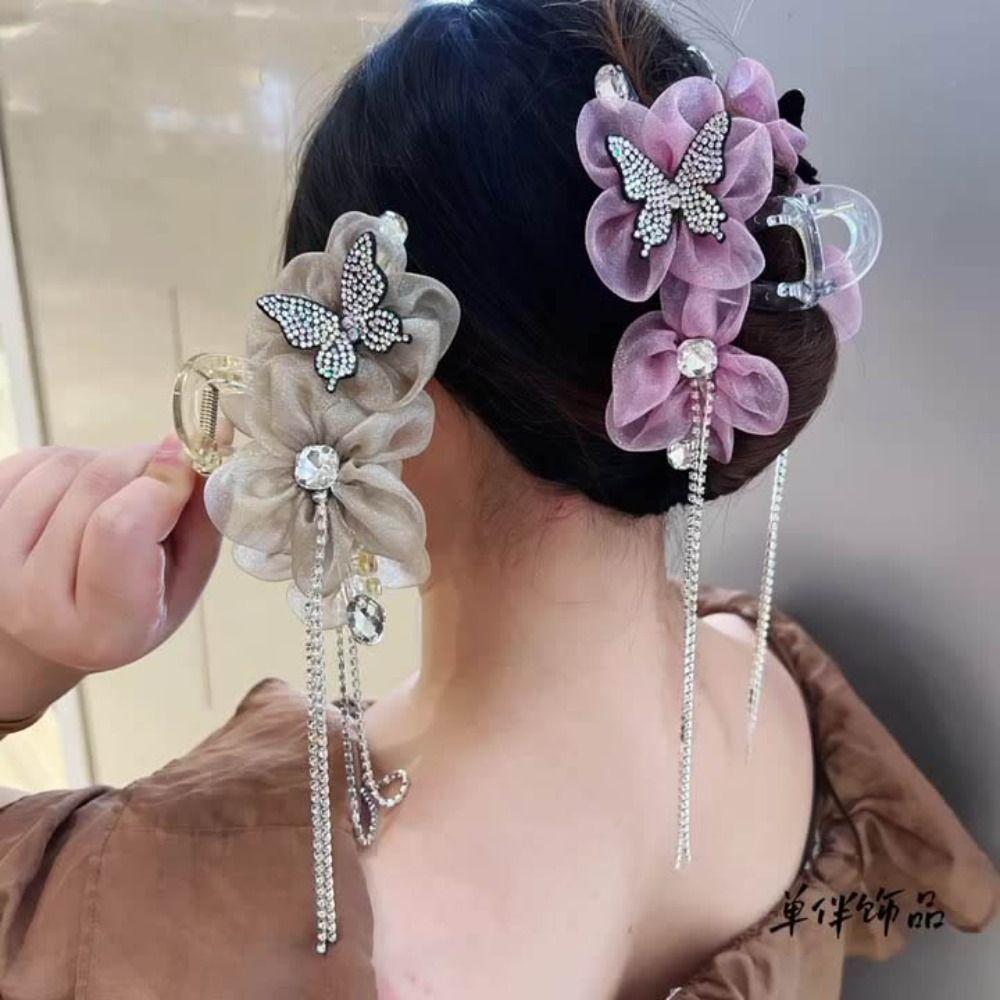 

Bead Grasping Clip Tassel Hair Claw Fashion Butterfly Hairgrips Girl рожевий