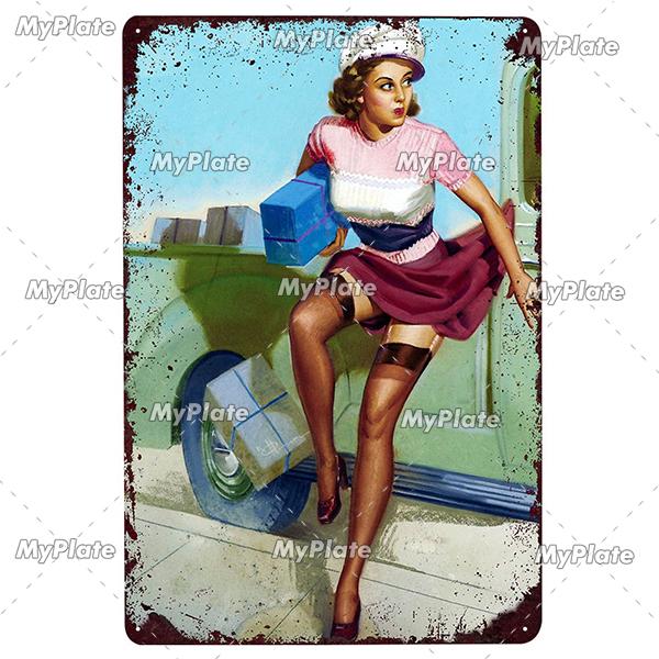 Beauty Woman Metal Sign Bar Pub Decor Plaque Metal Vintage Crafts Home Decor Painting Plaques Art Pinup Poster