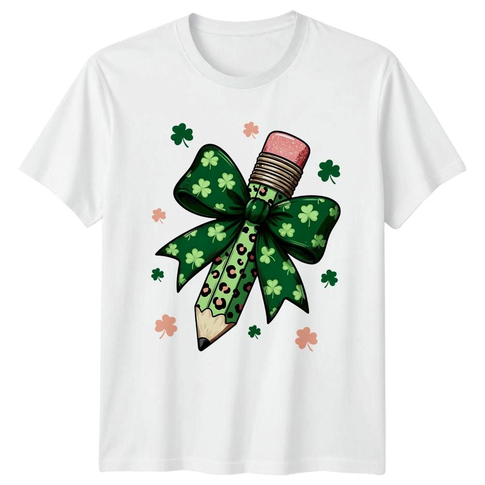 Lucky Teacher St Patricks Day Bow Unisexs TShirt Leopard Print Holiday Gift S