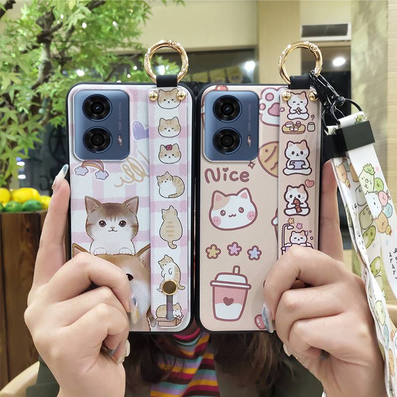 Ring Waterproof Phone Case For MOTO G24 Power Back Cover Anti-dust Durable Wristband Kickstand Protective Lanyard Cute