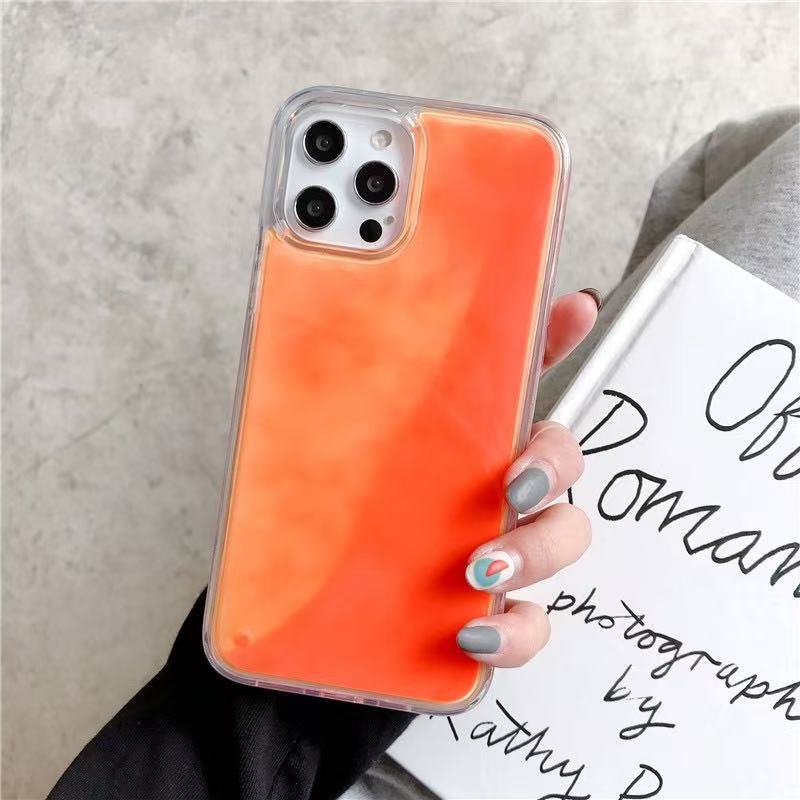 Neon Luminous Sand Liquid Phone Case for iPhone 16 Pro Max, Glow In Dark Gradient Fluorescent Cover