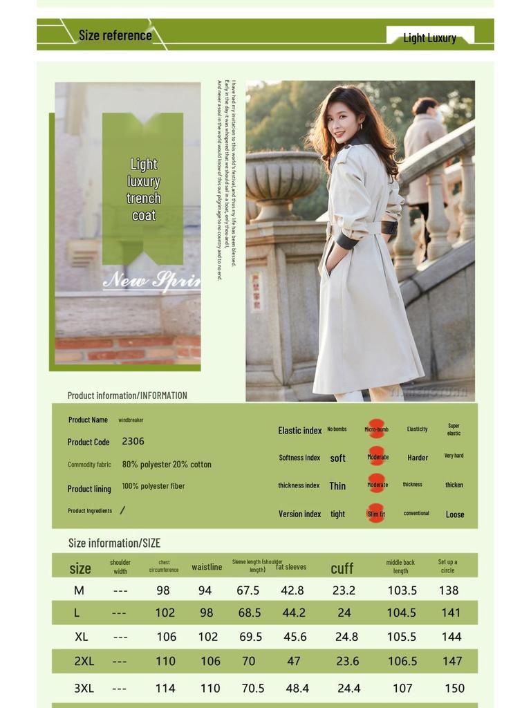 Women's Mid-Length Trench Coat - 2024 Spring/Autumn, Color Block, Fashionable British Style