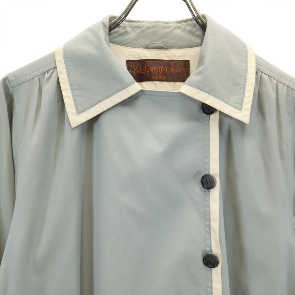 Yves Saint Laurent 90er Jahre Alter Mantel T9-110 Blau x Elfenbein Damen Gebraucht