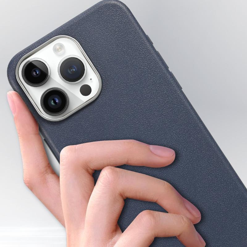 Luksusowe etui ze skóry PU dla iPhone 16 Pro Max, Premium Teksturowane Odporne na wstrząsy Etui Ochronne z Metalową Ramką na Aparat