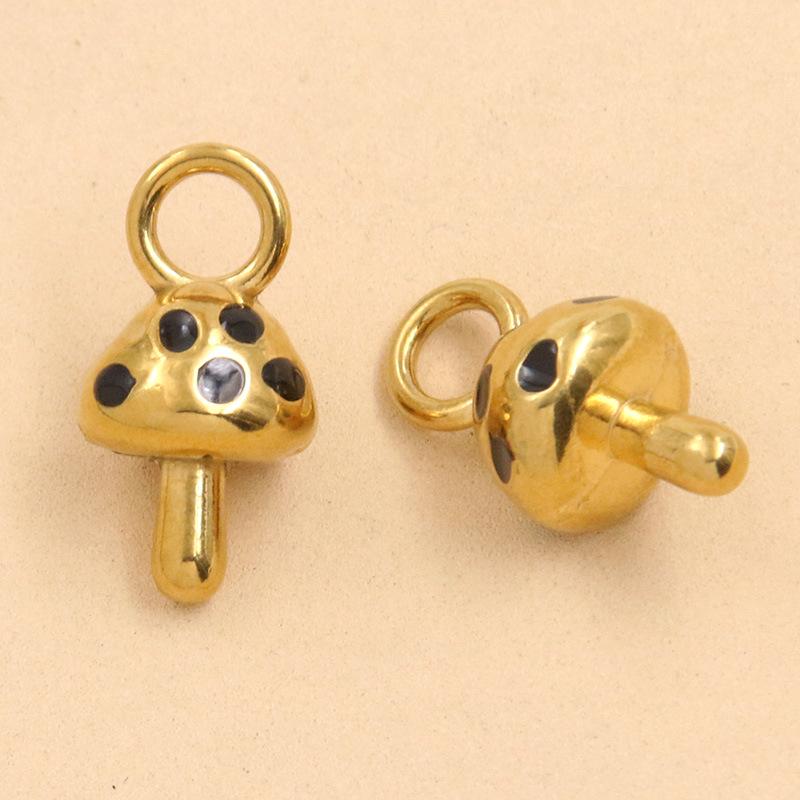 Edelstahl Pilzblumen-Ornamente: Tropföl & goldene Emaille-Anhänger