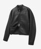 Lady Volume 9196 Washed Leather Biker Jacket (Black)