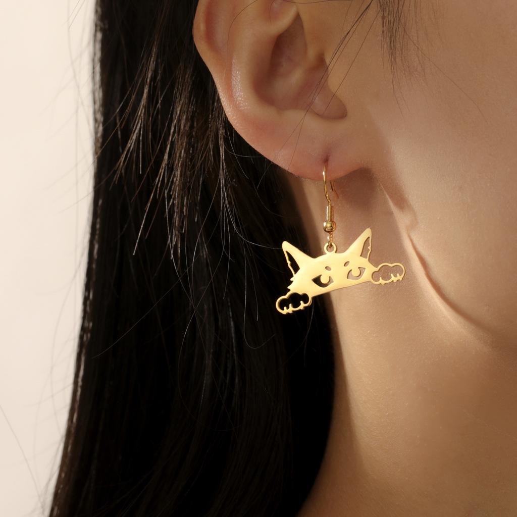 Sneaking Cat Earrings for Women Girls Stainless Steel Cute Animal Kitten Drop Earrings Jewelry Birthday Gift 2026 New