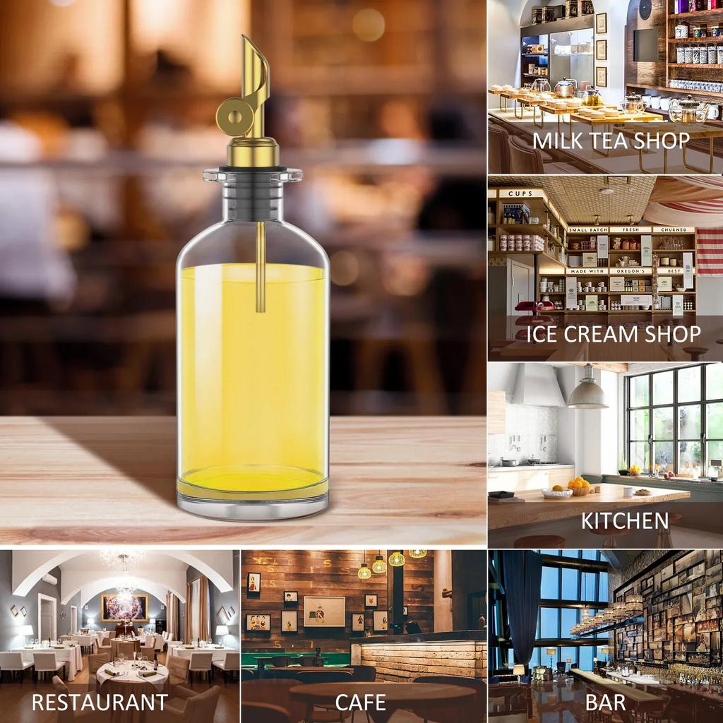 Olive Oil Dispenser Bottle 11.8oz Coffee Syrup Dispenser Cooking Oil Dispenser with Automatic Gold Spout for Kitchen Coffee Bar