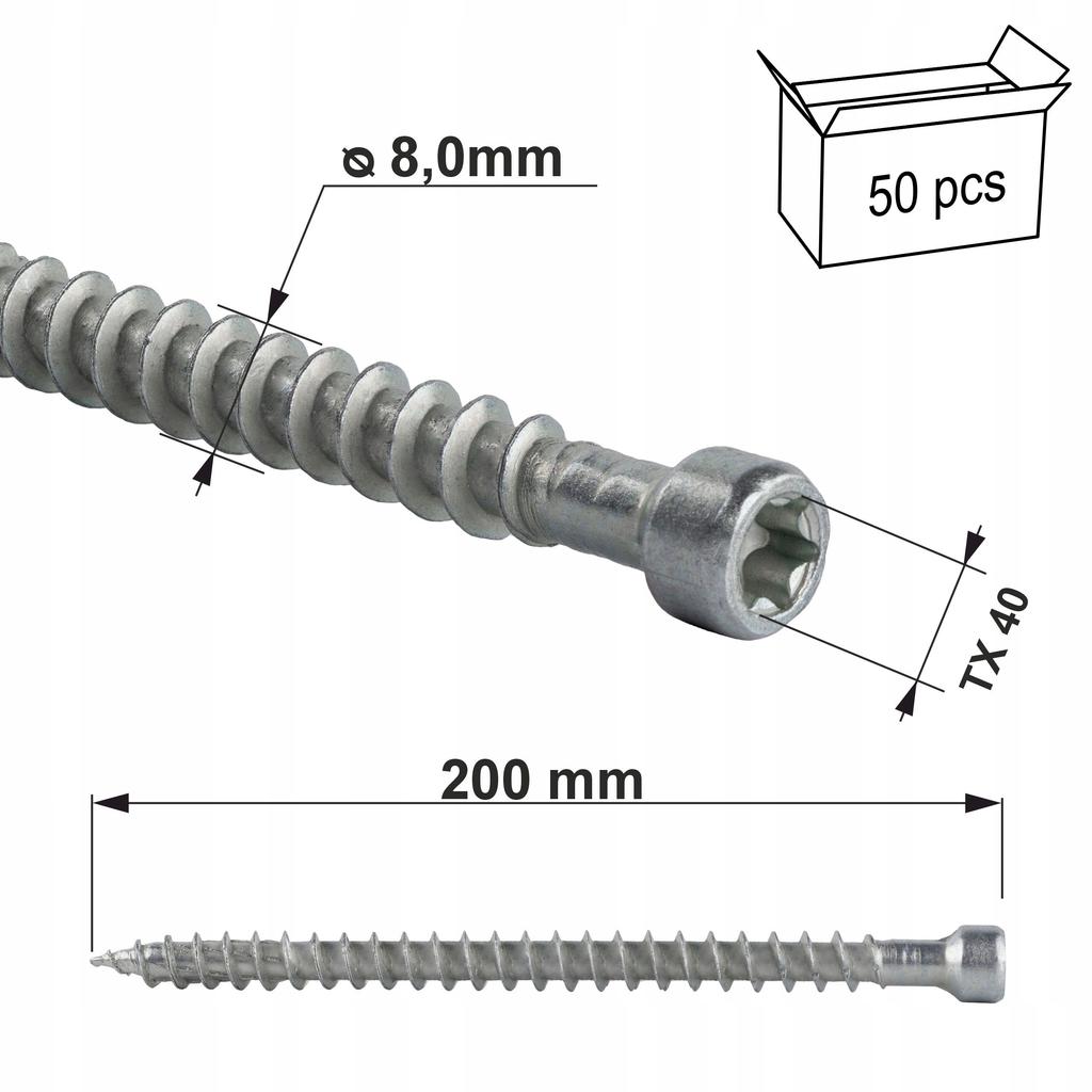 Full thread construction screws, cylindrical head WKFC-08200 (50)
