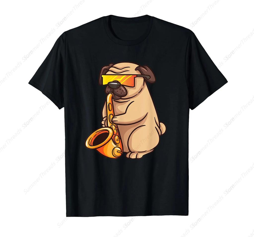 2025 SSaxophone Player  Music and Dog Lovers Gift  T-Shirt Summer Luxury Brand Pure Cotton Men's and Women's Fashion Trend