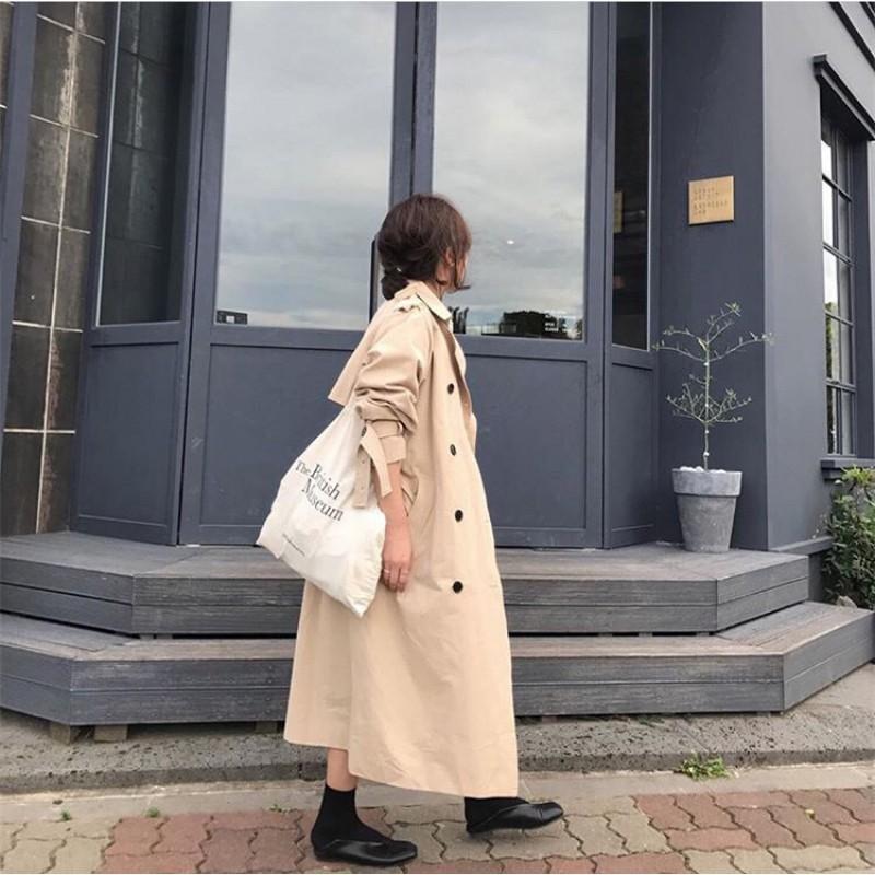 South Korea Ins Style British Museum Letter Print Thin Cotton Grey Cloth Bag Simple All-matching Shoulder